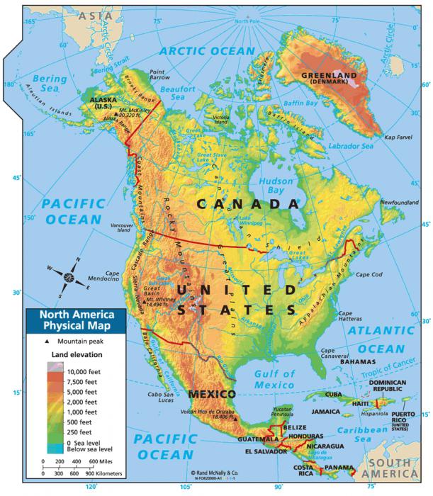 Высшая точка северной америки на карте. Физ карта Северной Америки. Карта Северной Америки географическая. Физическая карта Северной Америки. Карта Сев Америки физическая.